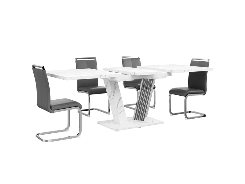  Ensemble table et quatre chaises pour salle à manger, table extensible de 120 à 160 cm, 4 à 6 personnes, gris  - Conforama A