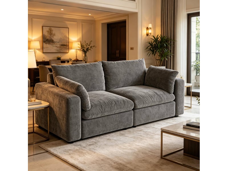  Canapé modulable 180x91x83 cm design moderne déhoussable bois métal gris  - Conforama B