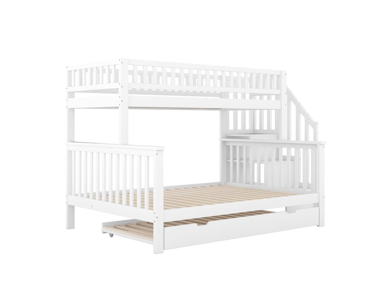 Lit superposé coffre 90x200 140x200 cm - lit  gigogne 90x200 140x200- escalier avec rangements - bois de pin  - blanc  - Conforama A