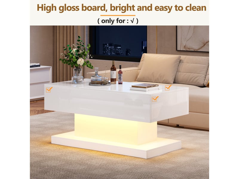  Table basse relevable led avec plateau coulissant et rangement pour salon 100×50×45 cm blanche  - Conforama C