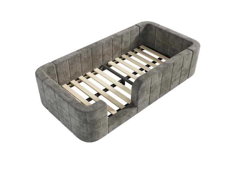 Lit bas enfant 90 × 200 cm en chenille gris, contours rembourrés IKSETERA TRADING LTD - Conforama W