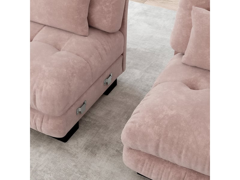 Canapé d'angle 4 places en chenille rose avec ottoman mobile et led intégrée pour le salon - Conforama E