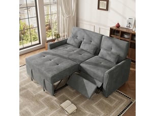 Canapé convertible 3 places 176 cm en chenille gris, dossier 3 positions, assise extensible et repose-jambes