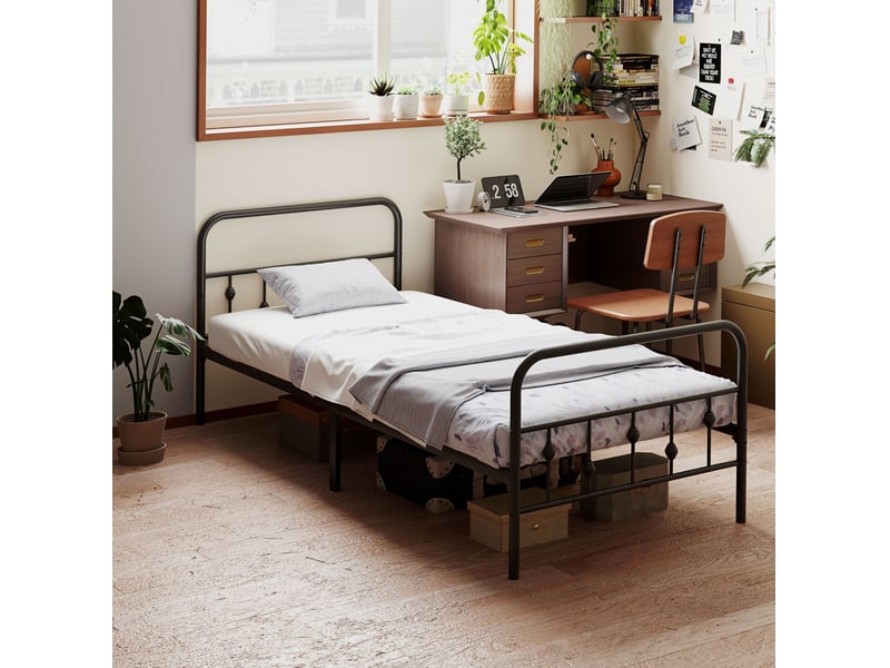  Lit simple 90x200 cm en métal noir avec rangement sous le lit  - Conforama B
