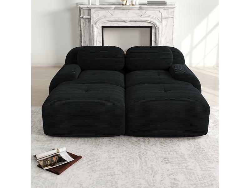  Canapé modulable, canapé 2 places, en velours tricoté, noir, sans structure, pour salon, mobilier pour espace de vie, chambre  - Conforama A