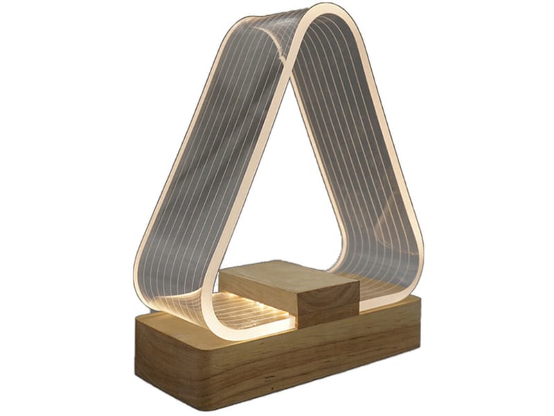  Lampe de table de chevet triangle nordique led blanche chaude, chargeur, acrylique, chambre salon  - Conforama A
