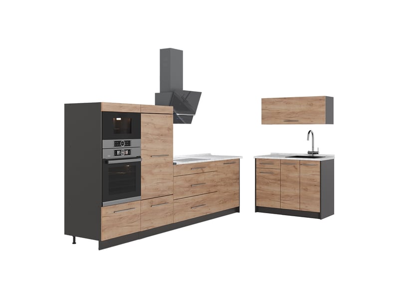 Vicco cuisine, chêne de force doréanthracite, 380cm, pt marbre - Conforama A