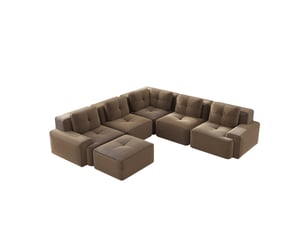 Canapé modulable, canapé de salon, en velours, marron, livré monté, avec pouf, pour salon, mobilier pour espace de vie, bureau
