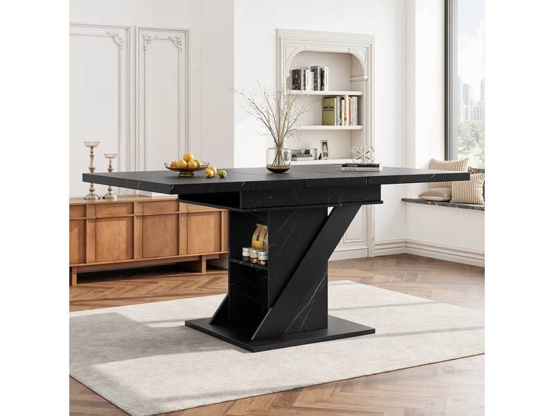  Table à manger extensible 110-140×80cm, pour cuisine et salon, table de cuisine peu encombrante, table à manger aspect marbre noir  - Conforama D