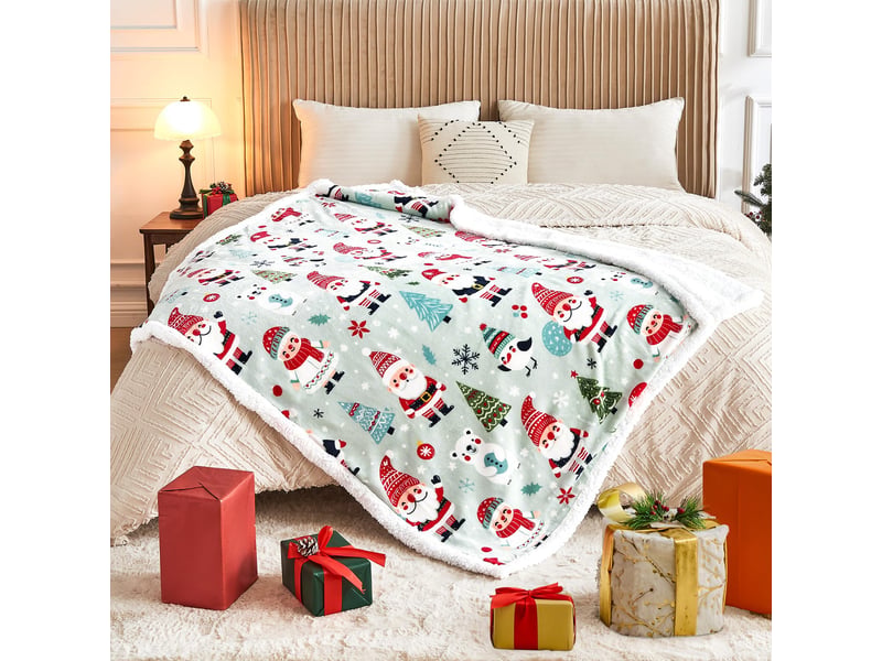 Plaid de noël en polaire sherpa et flanelle 130 × 150 cm, couverture douce et moelleuse motif gnome de noël, jeté chaud pour canapé, fauteuil et lit - Conforama C