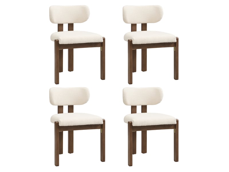  Lot de 4 chaises de salle à manger en bois et tissu bouclé, coloris noyer  - Conforama A