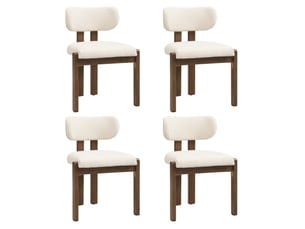 Lot de 4 chaises de salle à manger en bois et tissu bouclé, coloris noyer