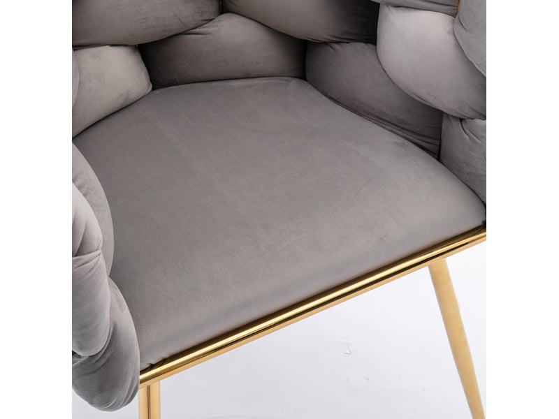  Lot de 2 fauteuils d'appoint modernes en velours gris, accoudoirs, pieds métalliques dorés  - Conforama E