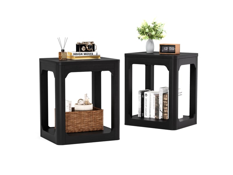 Tables de chevet lot de 2 avec double niveau de rangement, finition noire mate, pour chambre, salon ou bureau, en mdf - Conforama A