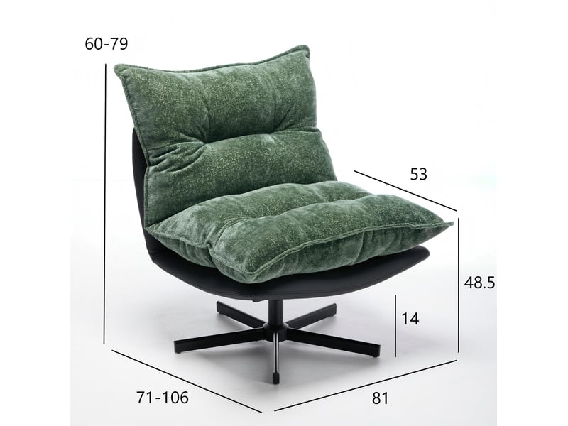 Fauteuil pivotant relax avec dossier réglable et assise en chenille, base métallique noire, vert foncé et noir - Conforama C