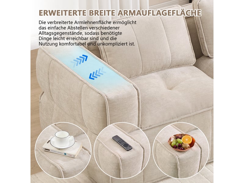  Canapé panoramique en u modulaire 4 places avec 2 poufs - lpospi - sans cadre, assise profonde, polyester beige  - Conforama E