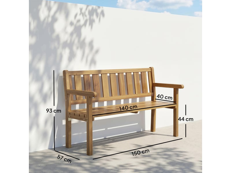  Banc de jardin 2 places en bois de sapin à lattes, 150 x 57 x 93 cm, couleur teck  - Conforama E