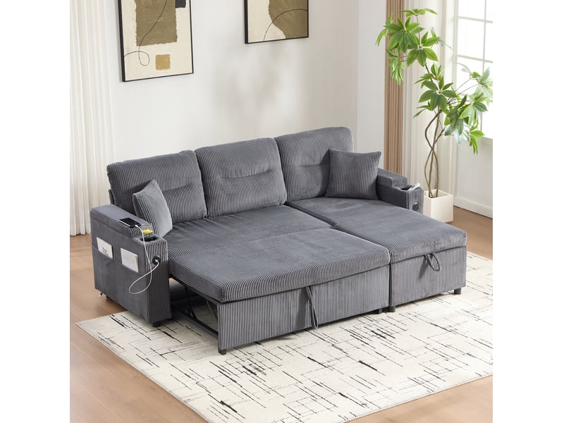  Canapé convertible modenvie 3 places avec méridienne hydraulique, lit gigogne, rangement et usb-c gris carbone 212,5 x 136 x 86 cm  - Conforama B