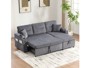 Canapé d'angle réversible convertible MODENVIE 3 places Velours côtelé gris avec coffre de rangement