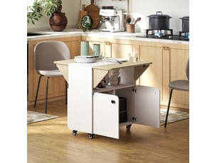 Table repas extensible avec rangement et roulettes en bois blanc cravdom