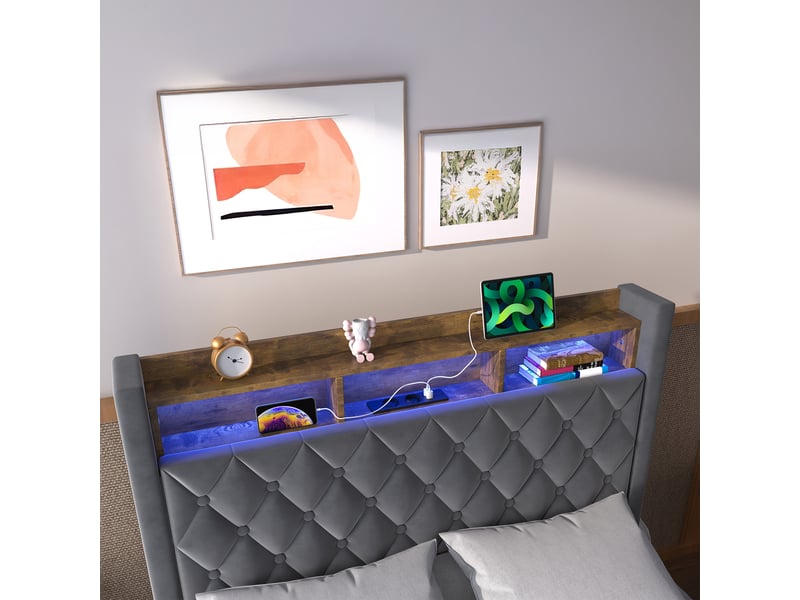  Lit rembourré 140x190 cm en velours gris foncé evryae  - Conforama E