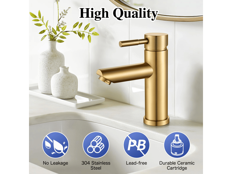  Robinet salle de bain, mitigeur lavabo monocommande en acier inoxydable 304, robinet lavabo salle de bain eau chaude et froide, mono-percé  - Conforama B