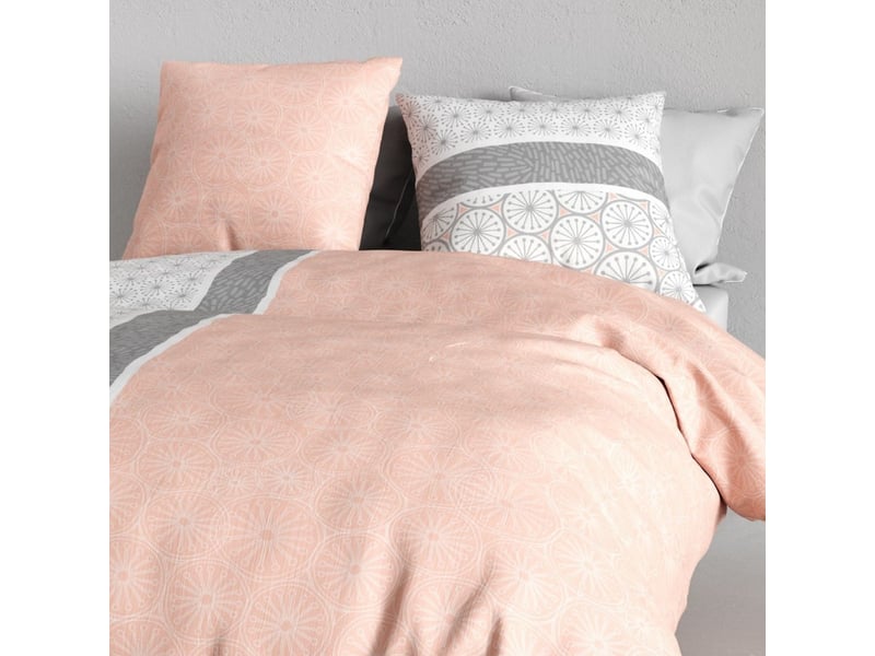  Parure housse de couette 240x220cm + 2 taies motif graphique rose et gris 100% coton - cleophée CLEOPHÉE - Conforama D
