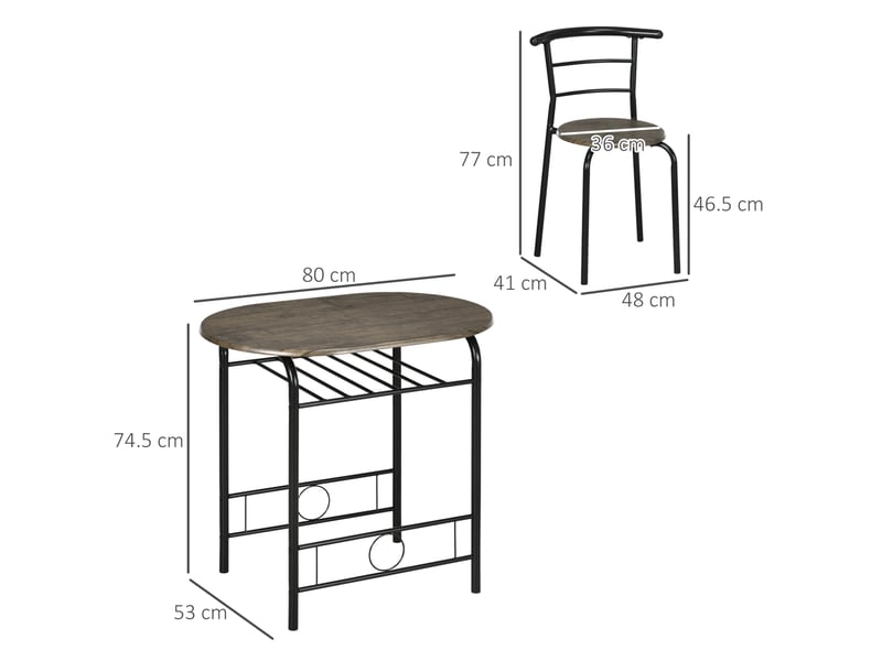  Lot de 3 meubles de cuisine : table bistrot et 2 chaises noires avec étagère, idéal pour petit espace  - Conforama C