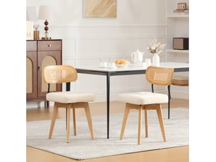 Lot de 2 chaises de salle à manger pivotantes 360° en tissu beige et paille, style vintage pour votre intérieur
