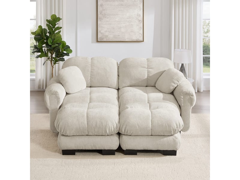  Canapé 2 places en chenille kaki clair, modulable en u avec pouf mobile, surpiqûres fines, assise épaisse, 190 x 149 x 90 cm SF20260031003 - Conforama D