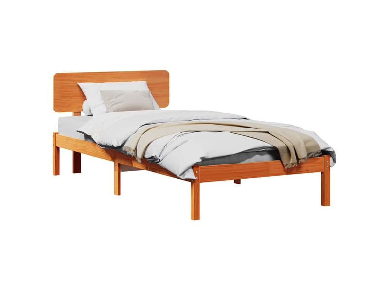 Lit simple- lit adulte - cadre de lit avec tête de lit brun 90 x 190 cm pin massif - Conforama A