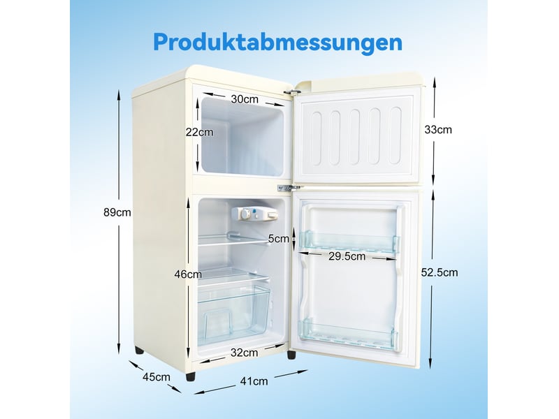  Réfrigérateur double porte 60 l crème, 7 réglages 0–10 °c, congélateur 4 étoiles, led et clayettes réglables, classe e  - Conforama C