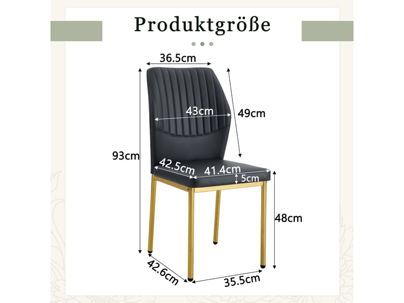  Lot de 4 chaises de salle à manger en cuir synthétique noir dossier strié pieds métal doré  - Conforama E