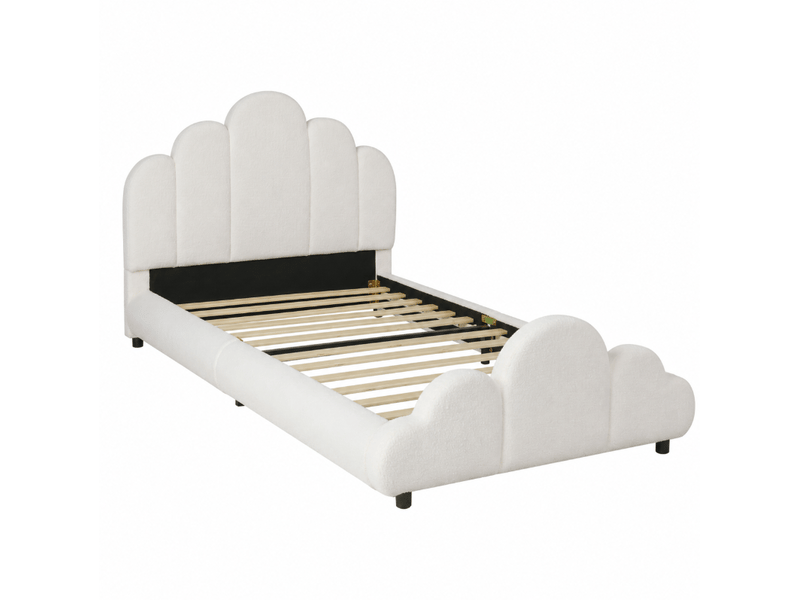  Lit enfant 90 x 200 cm avec sommier à lattes inclus, tête de lit rembourrée beige  - Conforama A