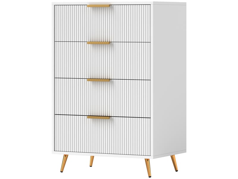  Commode moderne pour chambre à coucher, 4 tiroirs, stable, façades ondulées, 60 x 40 x 90 cm, blanche  - Conforama B