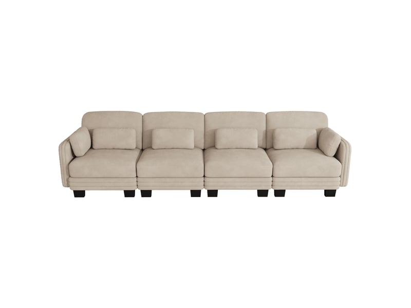  Canapé modulaire 4 places en chenille, canapé droit marron clair pour salon, coussins lombaires et accoudoirs inclus  - Conforama A