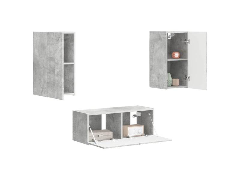  Ensemble meuble tv - banc tv - meuble de rangement 2 pcs gris béton bois d'ingénierie  - Conforama C