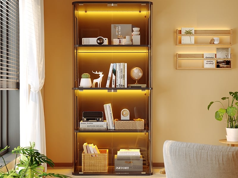  Vitrine led verre trempé 80x40x170cm, tactilecapteur, 3 teintes, 4 niveaux, acrylique, anti-bascule, noir  - Conforama B