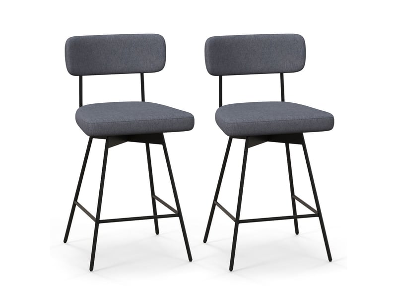  Lot de 2 tabourets de bar pivotants 63,5 cm confort d'assise rembourré design contemporain en tissu lin gris 20_0012533  - Conforama A