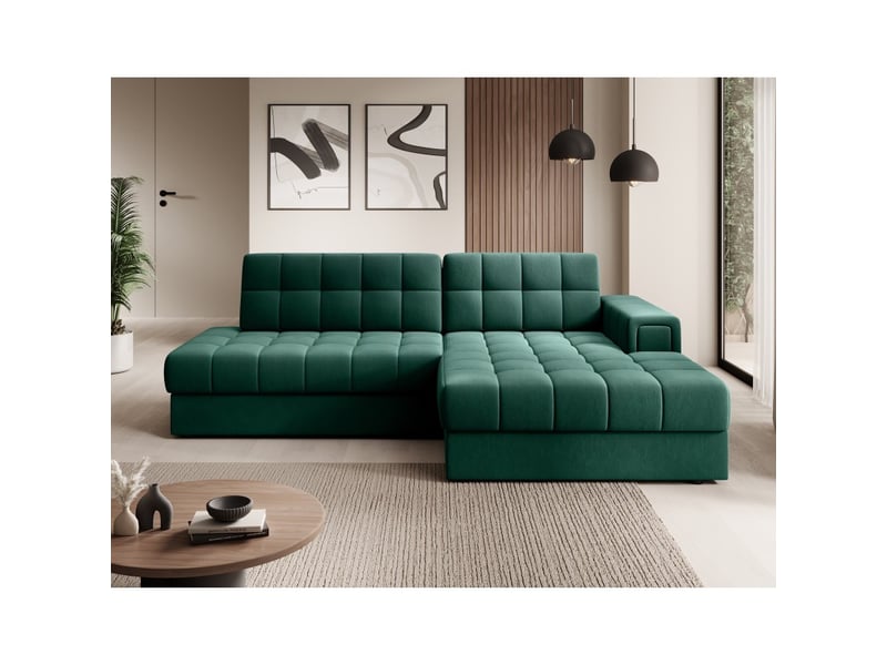  Canapé d'angle convertible cubito vert 240 cm avec coffre et couchage  - Conforama E