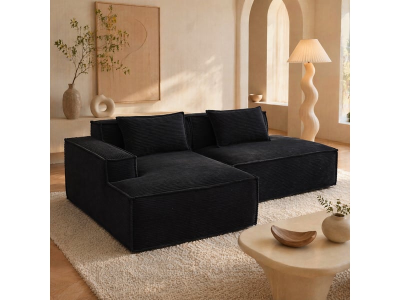  Canapé 2 places ulevr 233 cm avec 2 coussins, assise souple en polyester noir  - Conforama B