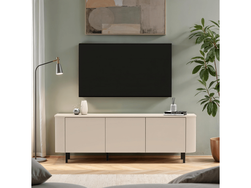 Meuble tv 3 portes, bords arrondis cashmere l180,2 cm - bora  - Conforama B