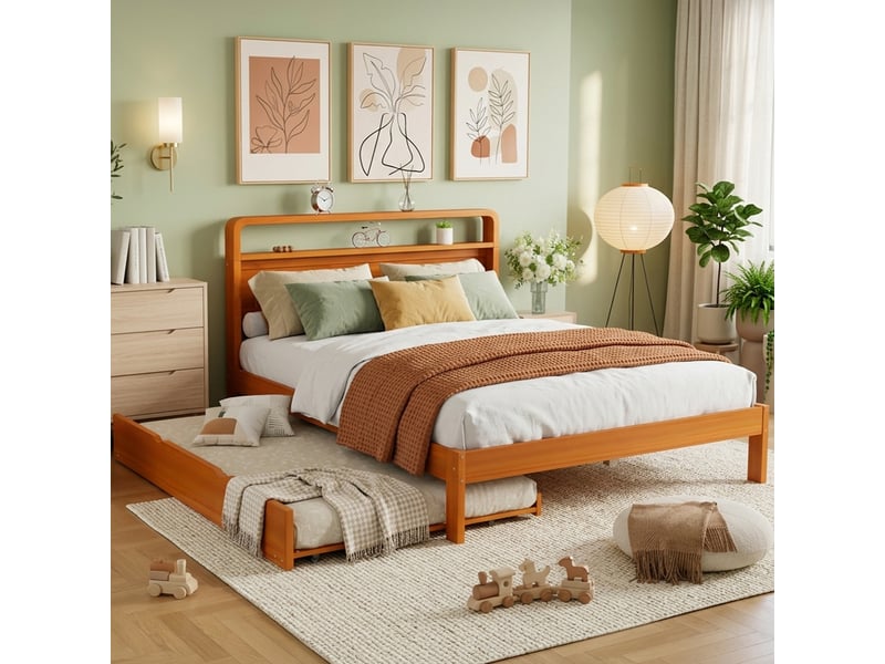  Lit gigogne 140x200 cm, lit enfant, couchage gigogne extensible, bois naturel  - Conforama D