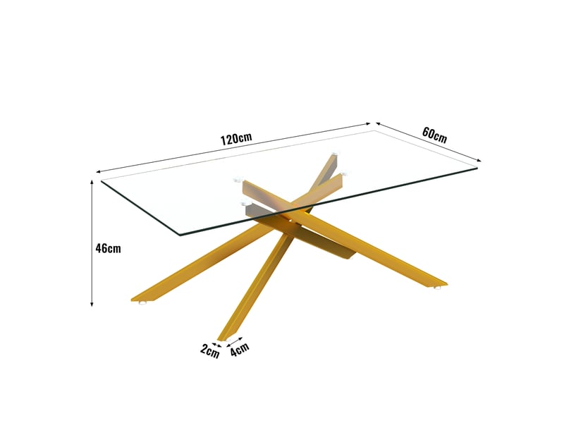  Table basse rectangulaire avec plateau en verre trempé et piètement croisé en métal doré pour salon 120 × 60 × 46 cm  - Conforama C