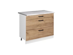 Vicco meuble cuisine, chêne doréblanc, 100cm plan de travail marbre