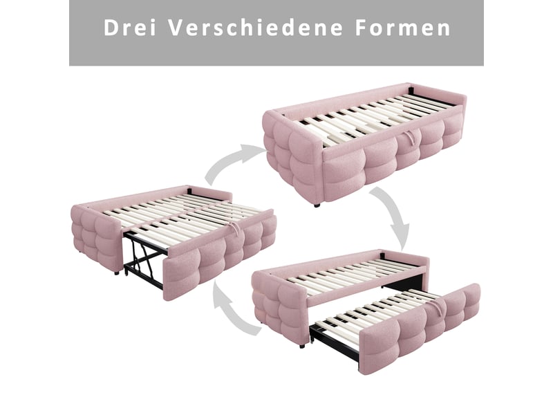  Lit escamotable convertible 90x190 cm en velours côtelé rose - canapé-lit multifonction, sommier inclus, sans matelas  - Conforama E