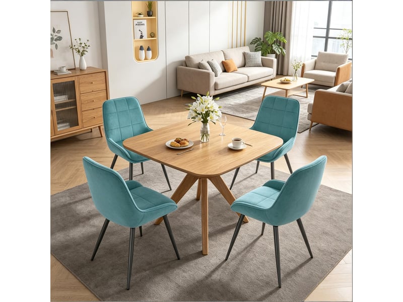  Chaises de salle à manger lot de 4 avec dossier incurvé  - assise rembourrée velours turquoise  - Conforama C