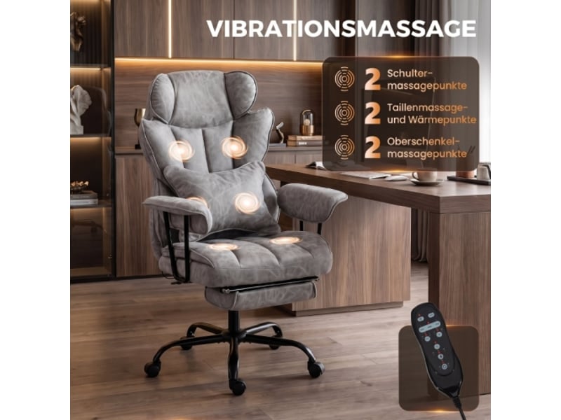  Chaise de bureau massante 6 points, chauffante, repose-pieds, soutien lombaire, assise large, grise  - Conforama B