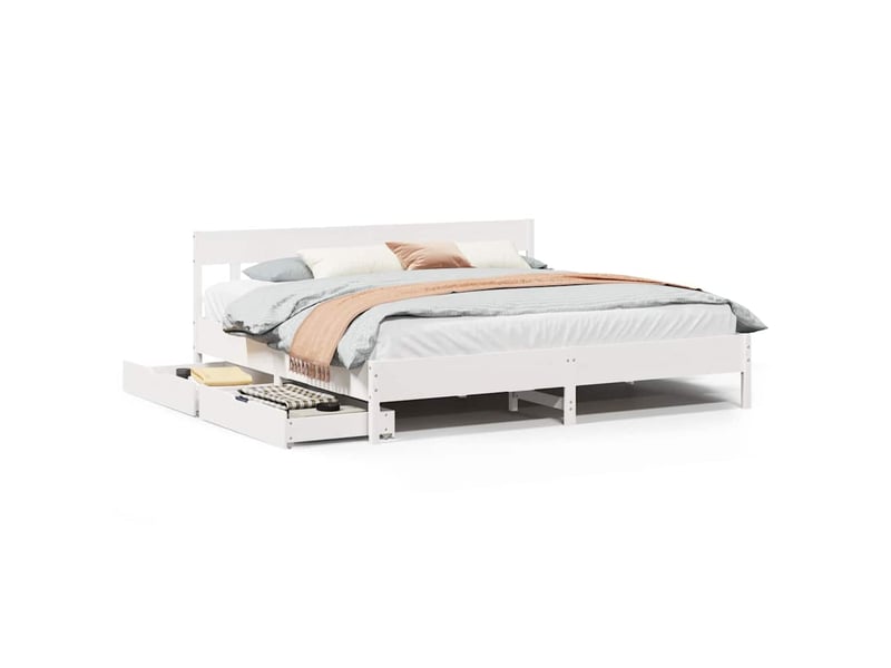  Lit double- lit adulte -  cadre de lit sans matelas blanc 180x200 cm bois massif de pin  - Conforama A