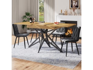 Table à manger extensible 120 (160) x 80 cm, pieds de table, table extensible, pieds en fer noir, plateau de table noyermarbre